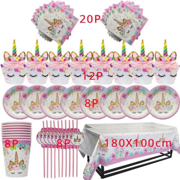 Weigao Unicorn Decoration Birthday Party Decor Kids Unicorn Disposable Tableware Set Baby Shower Girl Birthday Party 1