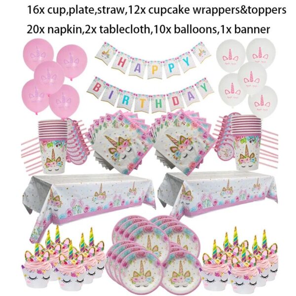 Weigao Unicorn Decoration Birthday Party Decor Kids Unicorn Disposable Tableware Set Baby Shower Girl Birthday Party 2