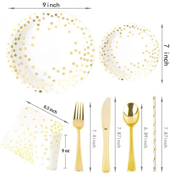 White Gold Wedding Party Supplies Disposable Dinnerware White Paper Plates Cups Gold For Baby Birthday Day 1