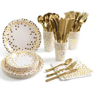 White Gold Wedding Party Supplies Disposable Dinnerware White Paper Plates Cups Gold For Baby Birthday Day