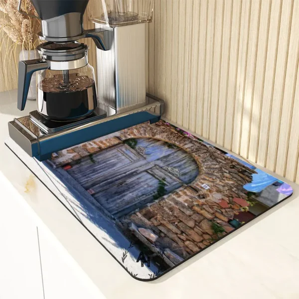 Wooden Door Dish Drying Mat Soft Diatom Mud Draining Pad Non Slip Absorbent Coffee Machine Mat 2