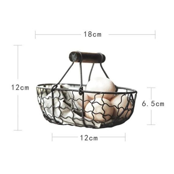 Wooden Handle Metal Retro Basket Portable Bread Vegetable Fruit Egg Serving Storage Basket With Handle Tray 2