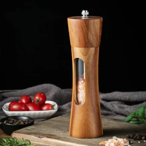 Wooden Pepper And Salt Grinder With Acrylic Transparent Window Ceramic Core Salt And Pepper Mill Kitchen