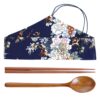 Wooden chopsticks spoon simple set with cloth bag