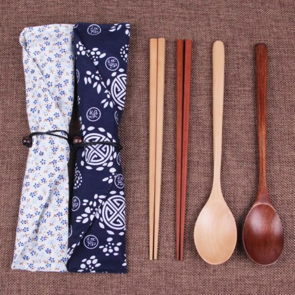 Wooden Chopsticks Spoon Simple Set With Cloth Bag Japanese Sushi Chopsticks Spoon Convenient Outdoor Travel Gift 4