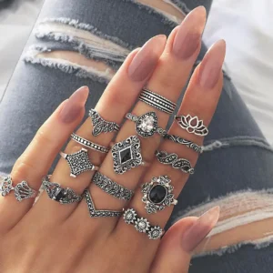 Bohemia Adjustable Women Rings Hippie Jewelry Snake Ring Set Stainless Steel Rings Schmuck Finger Ring Bts