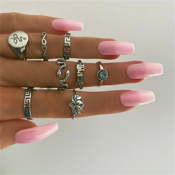 Bohemia Adjustable Women Rings Hippie Jewelry Snake Ring Set Stainless Steel Rings Schmuck Finger Ring Bts 5