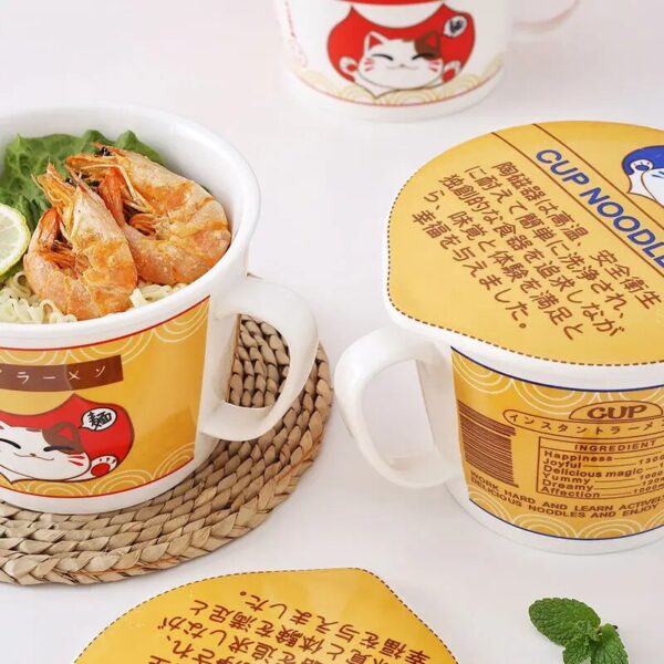 Cat Noodle Cup Bowl Ins Style Creative With Cover Box Student Lunch Box Instant Noodle Soup 1