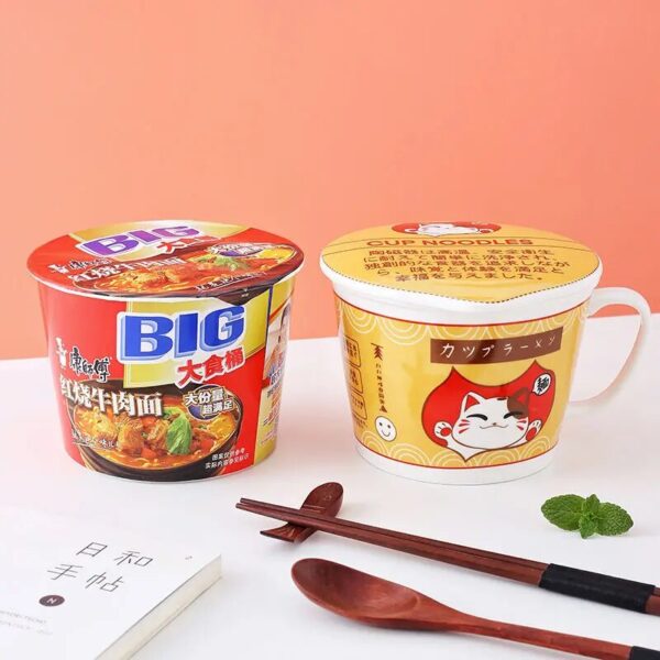 Cat Noodle Cup Bowl Ins Style Creative With Cover Box Student Lunch Box Instant Noodle Soup 3