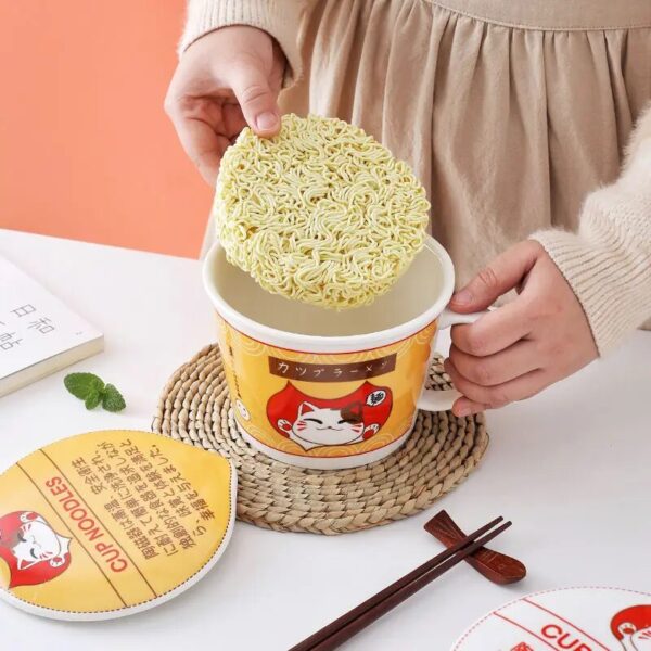 Cat Noodle Cup Bowl Ins Style Creative With Cover Box Student Lunch Box Instant Noodle Soup 4