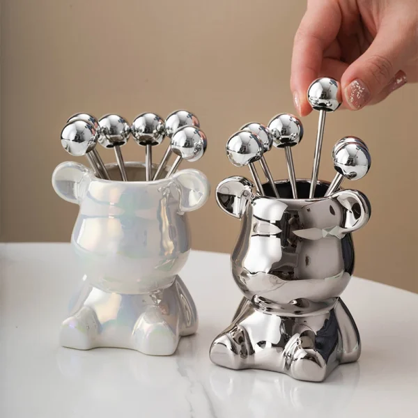 Kf a1497a1b25e9949cc86200252dc86e1095 6pcs stainless steel dessert forks with storage jar bear fruit fork set cute bear tableware for