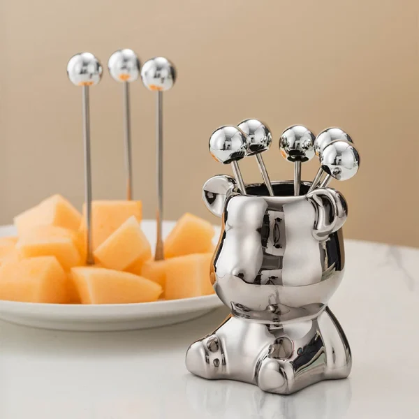 Kf ae629adcf97e44813b1392cd688e588e0v 6pcs stainless steel dessert forks with storage jar bear fruit fork set cute bear tableware for