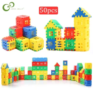 Kf H0c1a928fa398498785e064fdf55c0125e 50pcs Lot Building Blocks Baby Paradise House Spelling Puzzle Blocks City Diy Creative Model Figures Educational