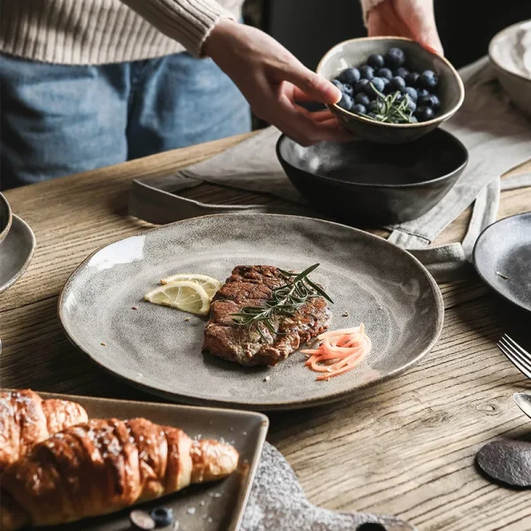 Kf h59ee81211d5d460a887bda8933fa0102m japanese ceramic dinner plate rice bowl food tray retro gray tableware porcelain fruit salad sushi serving