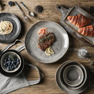 Kf h9c771deb208540298c5ef426c4775d54g japanese ceramic dinner plate rice bowl food tray retro gray tableware porcelain fruit salad sushi serving