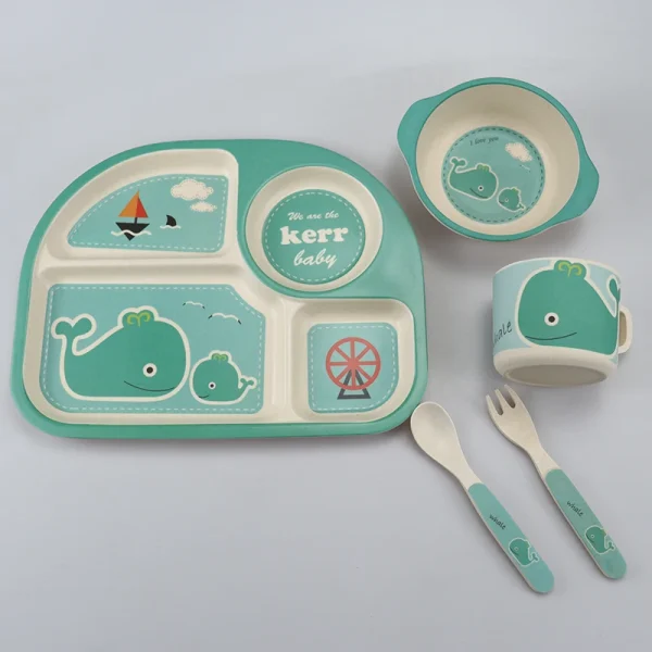 Kf S073d2121087c4b0ca8d7371b38b4f3276 Cute Cartoon Children Tableware Set Plate Bowl Spoon Fork Baby Feeding Non Slip Dishes Training Kitchen