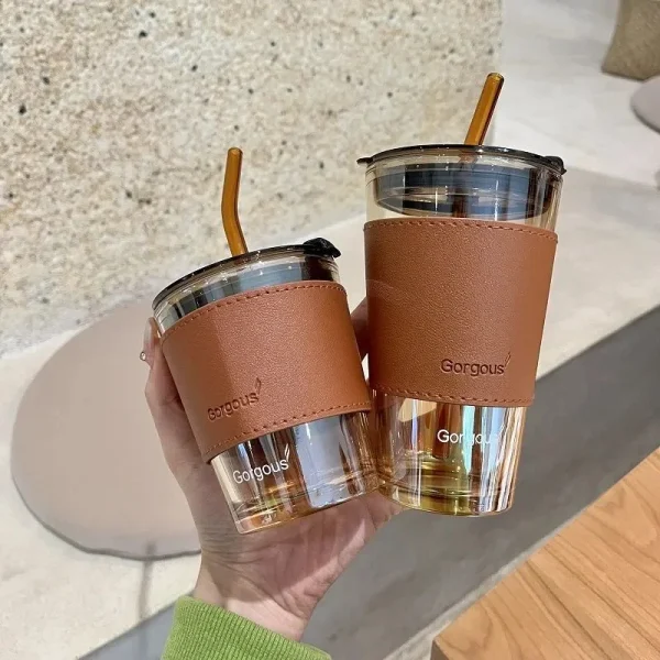 Kf S1968b7916ab84e8fa839499b511ec3a4f 350 450ml Coffee Straw Cup With Lid Heat Resistant Water Bottle Beer Drinkware Coffee Mug With