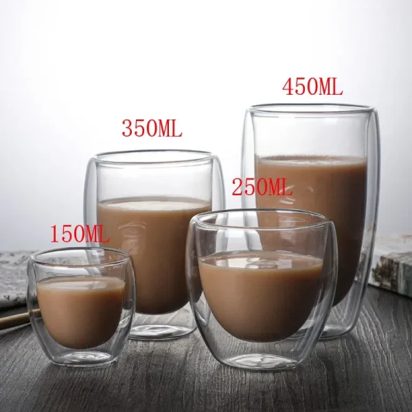 Kf S1b4b3607e46445cbb188a424f012e63do 150ml 450ml Double Insulated Glass Water Cup Breakfast Coffee Cup Milk Water Mug High Borosilicate Glass