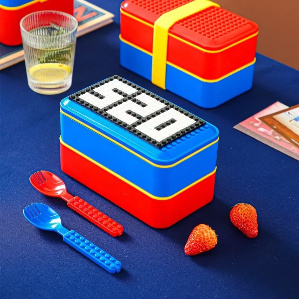 Kf s222fcbf65bc64b9bb97bb6de230f99b3k diy puzzle toys kids tableware funny fork spoon set children building block toys cartoon steel portable
