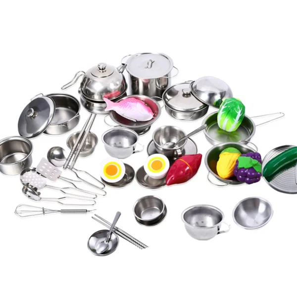 Kf S2656ae8bbb444e08a2027b160cb9488ez 25pcs Kids Kitchen Cookware Toy Stainless Steel Cookware Playset Pots Pans Cooking Utensils Set Toddlers Gifts