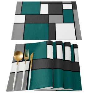 Kf s2723fe1bfe414a288fd848c98f0705c1k geometry blue green abstract placemat for dining table tableware mats kitchen dish mat pad 4 6pcs