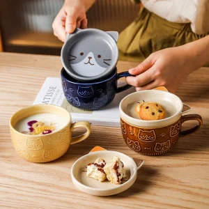 Kf S2c62c28bc9514100a798c7dba04bbcc60 Japanese Cartoon Cat Coffee Mug With Cat Pattern Lid Small Dish Cute Breakfast Cup Creative Coffee