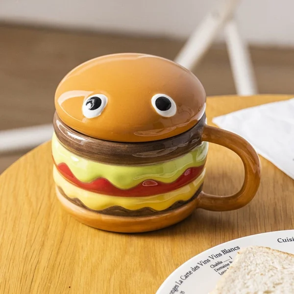 Kf S349ed8b493fd4ae9967a66145400b6a1r 300ml Ceramic Cup Creative Hamburger Coffee Cup Cute Cartoon Children S Mug Breakfast Oatmeal Milk Cups