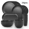 Kf S3f0dd01915b24c8b8f092d31e5d5e232a 24pcs Plastic Cutlery Set Dishes Plates Cups Black Dinner Plates Gift Set For Outdoor Camping