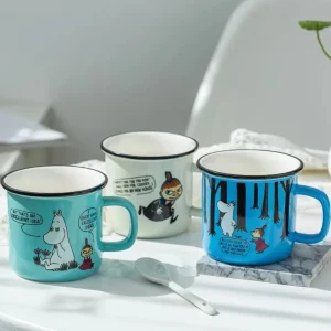 Kf S43a69bc23e014cc883aff77c529662320 1pc 300ml Cartoon Ceramic Mug Retro Imitation Enamel Mugs Office Home Funny Water Cups Breakfast Milk