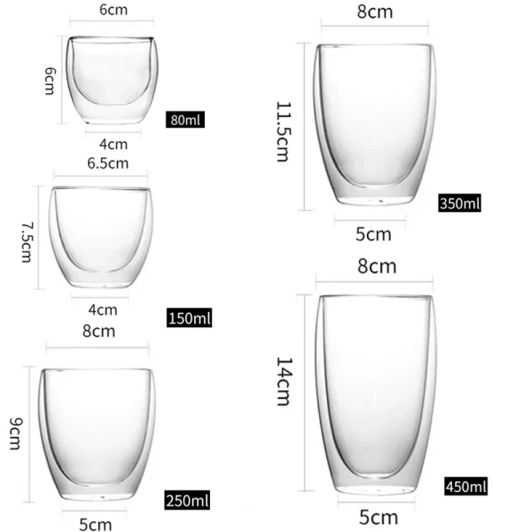 Kf S4d6b4c9778464d9eb8f895e5f5dfac756 5 Sizes 6 Pack Clear Double Wall Glass Coffee Mugs Insulated Layer Cups Set For Bar