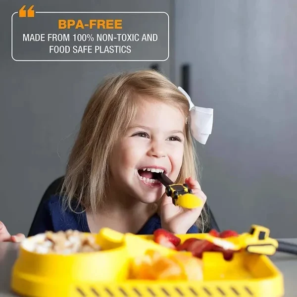 Kf s62d7def7ee264b4fa81b70981a58ccbfz new car bulldozer excavator shovel plate knife fork spoon bpa free children spoon tableware set dinnerware