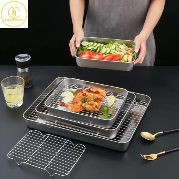 Kf s65751144cf2146c9983cc58b24a10459n 1pcs thick stainless steel plates with filter mesh and plastic cover for fried food bbq seafood