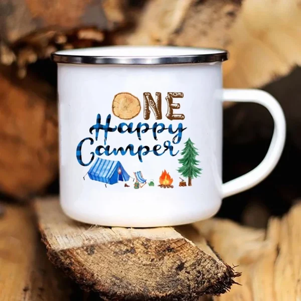 Kf S6838e73f52ad41038090b52d0372a43df New Caravan Printed Camper Mugs Camping Enamel Mug Adventure Campfire Party Beer Juice Cup Mountain Handle