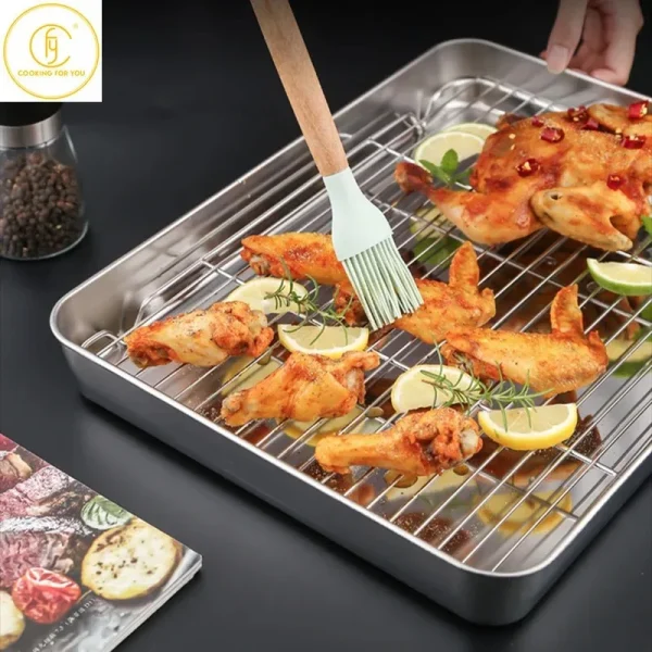 Kf s835b1e0468d843459017bc102b85a3729 1pcs thick stainless steel plates with filter mesh and plastic cover for fried food bbq seafood