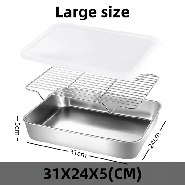 Kf s89c4d48449f941e694cb7fb10c5fd1532 1pcs thick stainless steel plates with filter mesh and plastic cover for fried food bbq seafood