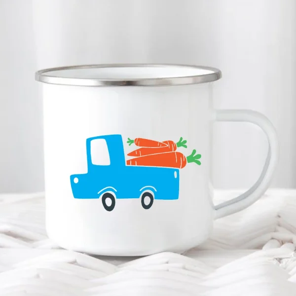 Kf S8d3f8581153048f78a9715f9136a4f3cp Happy Easter Creative Enamel Coffee Mugs Cartoon Truck Rabbit Egg Drink Juice Cups Outdoor Camping Travel