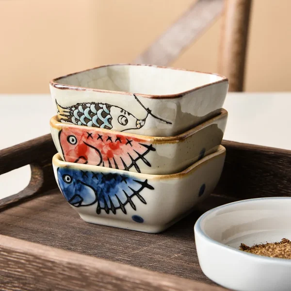 Kf s96243859c7844b739f7efcc5302c666aw 1pc flavorful japanese ceramic small dish square dip mixing household dip vinegar soy sauce snack dish