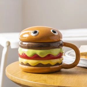 Kf S99900336f79f408787bdf29e4a08373fm 300ml Ceramic Cup Creative Hamburger Coffee Cup Cute Cartoon Children S Mug Breakfast Oatmeal Milk Cups