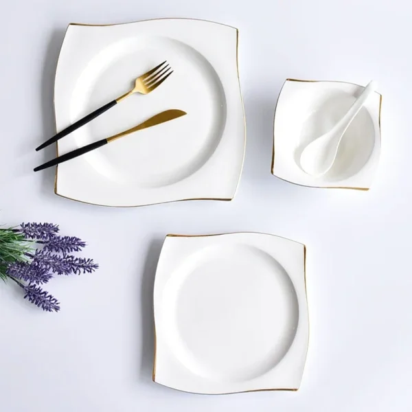 Kf S9a9a13a4f5b4479aa45aa1cd6968a64bg 4 Pcs Ceramic Bowl Dish Set Bone Porcelain Tableware Creative Phnom Penh Dishes Platesset Square Plates