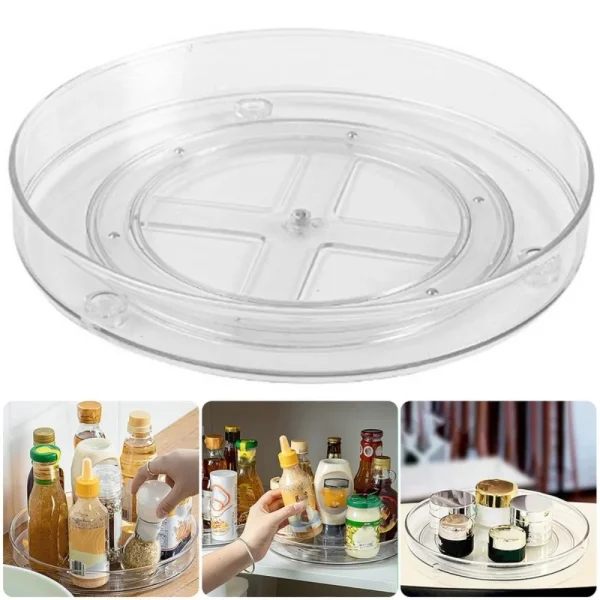 Kf S9ad46b67e23142288e41b7b402307bf11 Turntable Organizer Multifunction Clear Rotating Storage Trays Plastic Kitchen Turntable Spice Rack Cosmetic Makeup Organizer