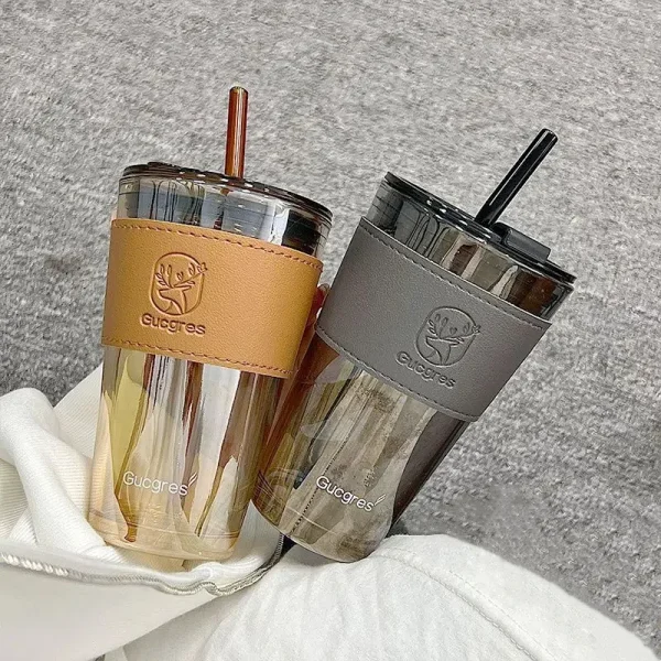 Kf S9cf470e3b52244ea8d58a72dd09f4346w 350 450ml Coffee Straw Cup With Lid Heat Resistant Water Bottle Beer Drinkware Coffee Mug With