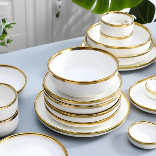 Kf Sab7603876c994b8a9e52b9f430453823x Nordic Style Gold Inlay Bright White Porcelain Dinner Sets Ceramic Bowl Dish Plates Set Porcelain Dinnerware