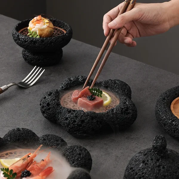 Kf Sb5e65bb6bee9454492ce11ce27f24ddfm Japanese Tableware Rock Sushi Plate Coal Ball Volcanic Stone Swing Plate Steak Plate Hotel Creative Dining