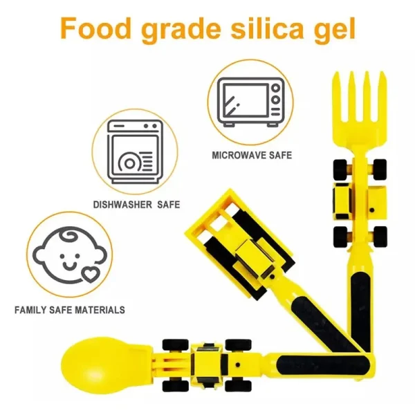 Kf sc1061213e89a44c190be0560c4709766l new car bulldozer excavator shovel plate knife fork spoon bpa free children spoon tableware set dinnerware