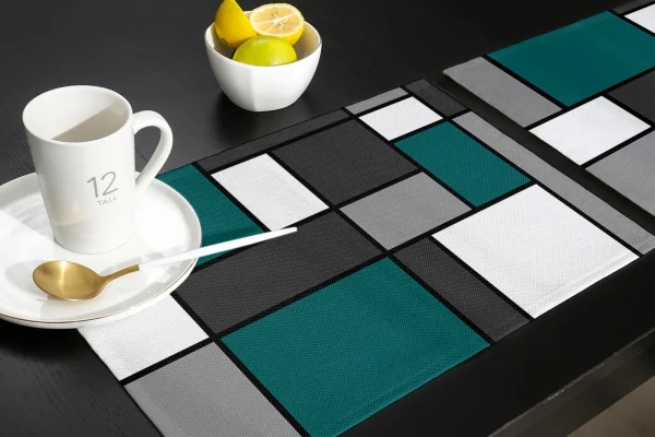 Kf sc206a8e2e2af41a7a31a55fafb69e569y geometry blue green abstract placemat for dining table tableware mats kitchen dish mat pad 4 6pcs