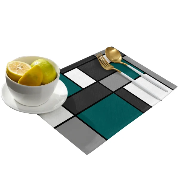 Kf sc3401d7c574a4806bce90a3ab75af1cfc geometry blue green abstract placemat for dining table tableware mats kitchen dish mat pad 4 6pcs