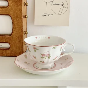 Kf Scecad1bd45524d18b49d3679d342116dj French Pink Rabbit Print Vintage Coffee Cup And Saucer Set Ceramic Cup Cute Girls Afternoon Tea