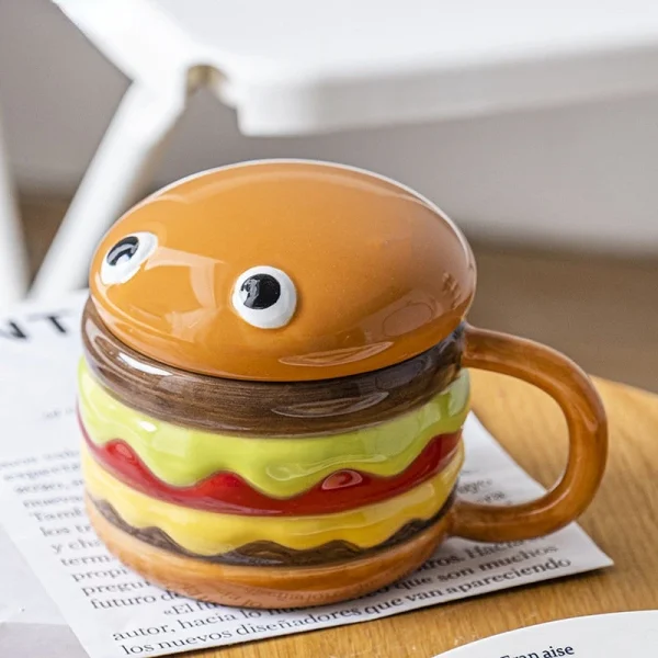 Kf Se710be8943f54124960c898b21676d5fn 300ml Ceramic Cup Creative Hamburger Coffee Cup Cute Cartoon Children S Mug Breakfast Oatmeal Milk Cups