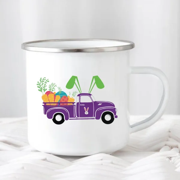 Kf Sea78146c781d4052889f9f08f99e69eax Happy Easter Creative Enamel Coffee Mugs Cartoon Truck Rabbit Egg Drink Juice Cups Outdoor Camping Travel