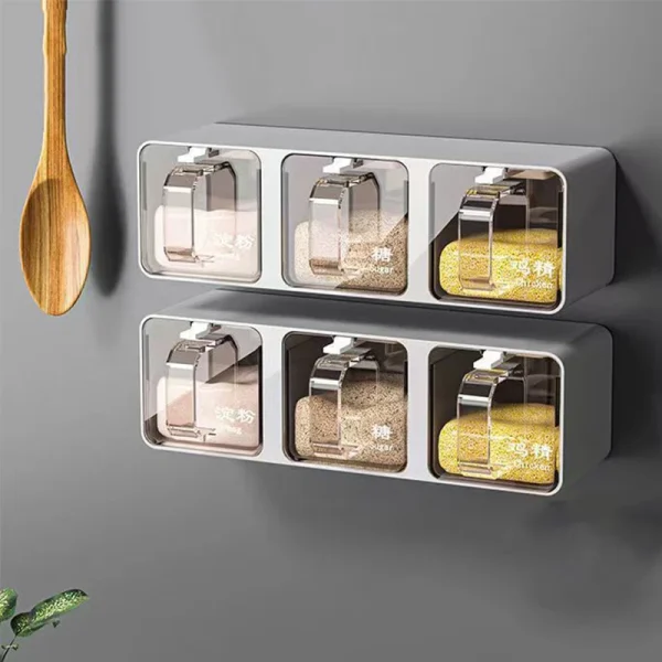 Kf Sfaaba302744f40d783fc2d3551de753bq Wall Mount Seasoning Organizer Box Set Salt Shaker Spice Rack Compartment Storage Box Sugar Container Jar